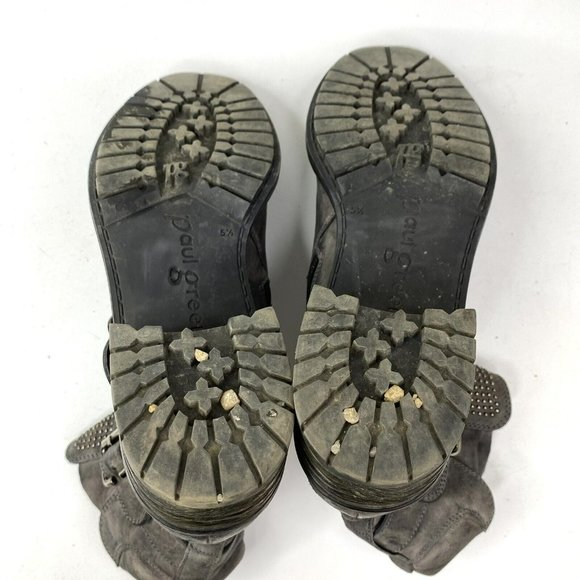 Paul Green Boots Leather Ankle Moto Gray Side Zip Women US 7.5 UK 5.5 Steampunk - Picture 8 of 10